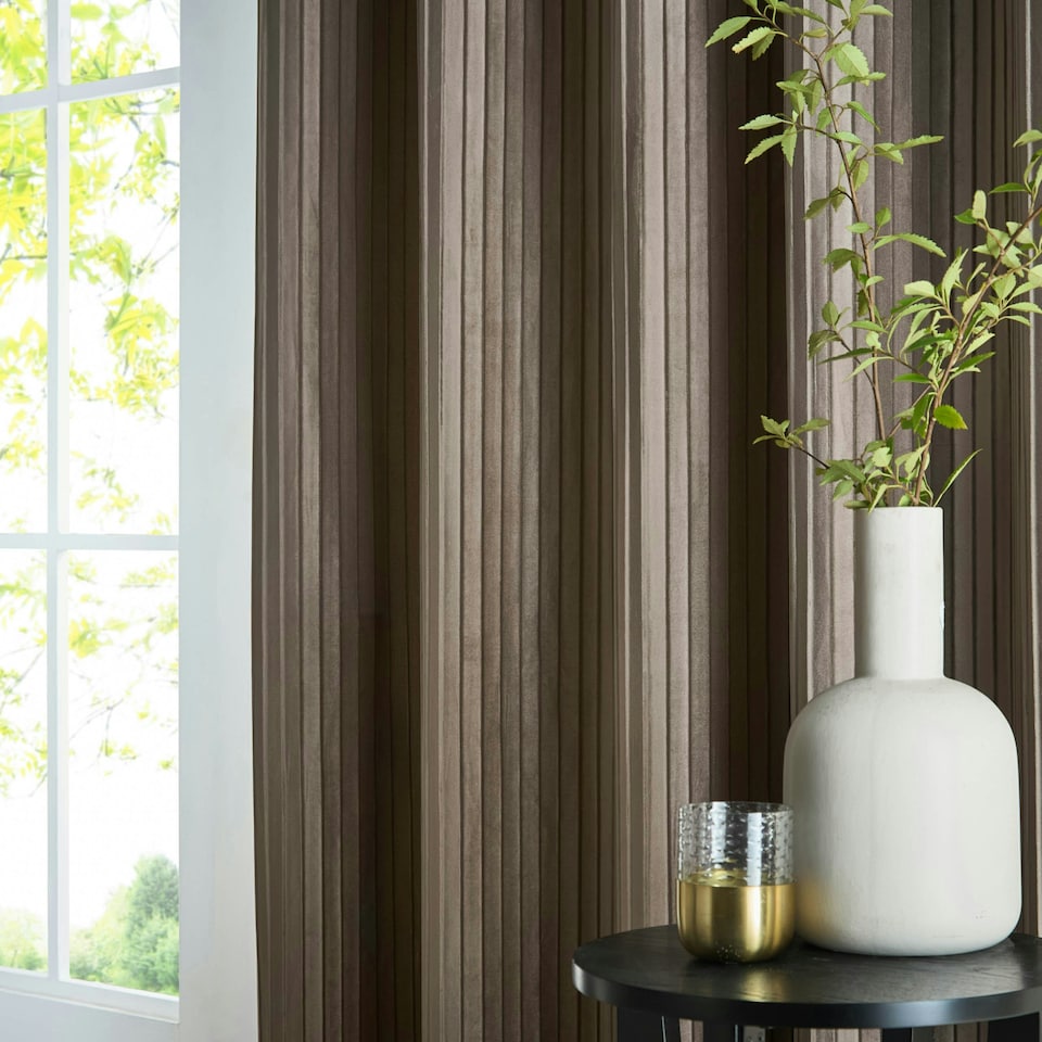 image 1 of Paoletti Corinthian Velvet Room Darkening Taupe Eyelet Curtains (W)168cm x 183 cm | Multi