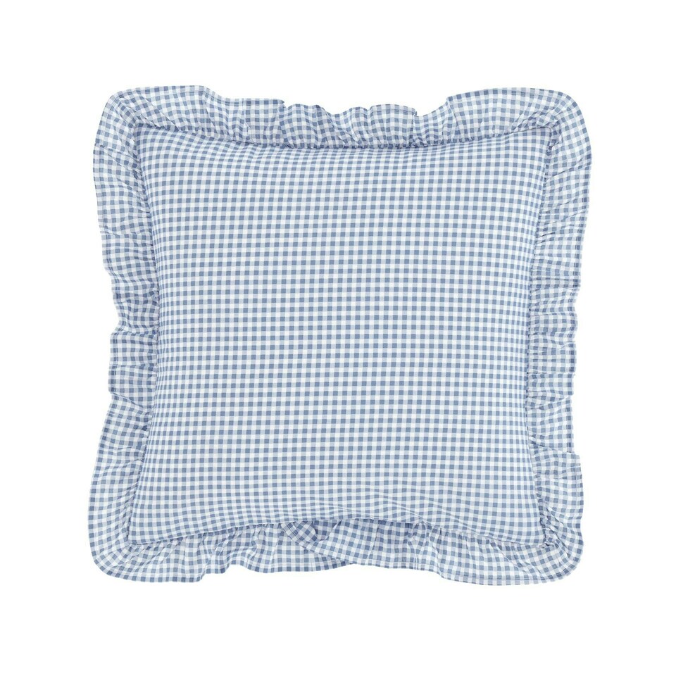 image 1 of Catherine Lansfield Lucie Floral Frill Blue Filled Cushion Blue | 45x45cm