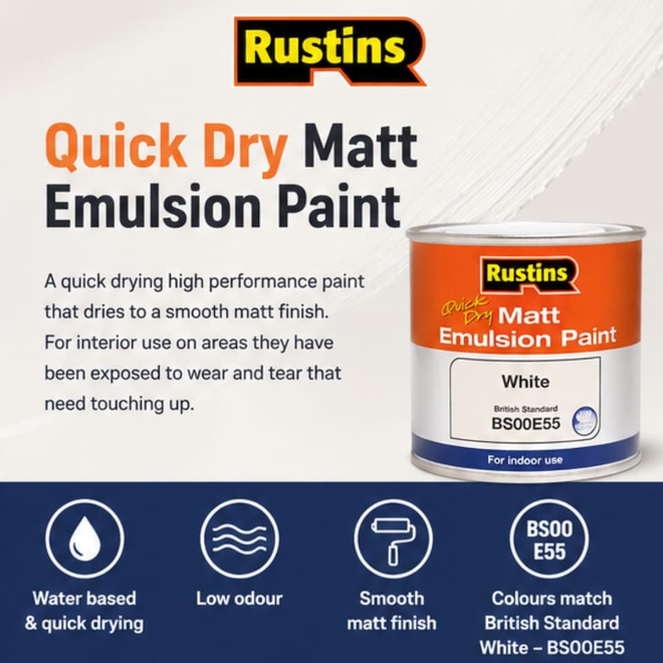 image 1 of Rustins Quick Dry Matt Emulsion Paint White 250ml