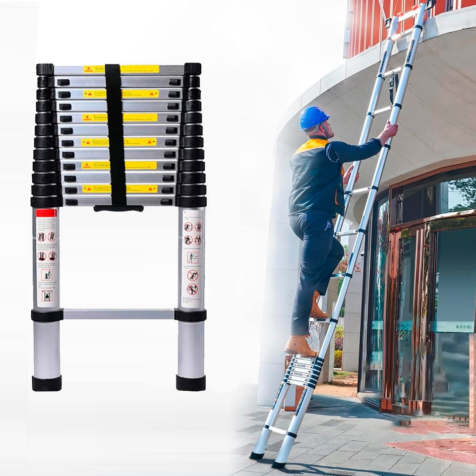 image 1 of Neo 2.9M / 3.2M / 3.8M / 4.6M Extendable Portable Foldable Telescopic Ladder | Silver | 3.2M