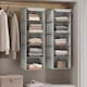 image 3 of Hanging Wardrobe Storage Organiser with Bamboo Detail, Space Saving Closet Shelf, Light Grey