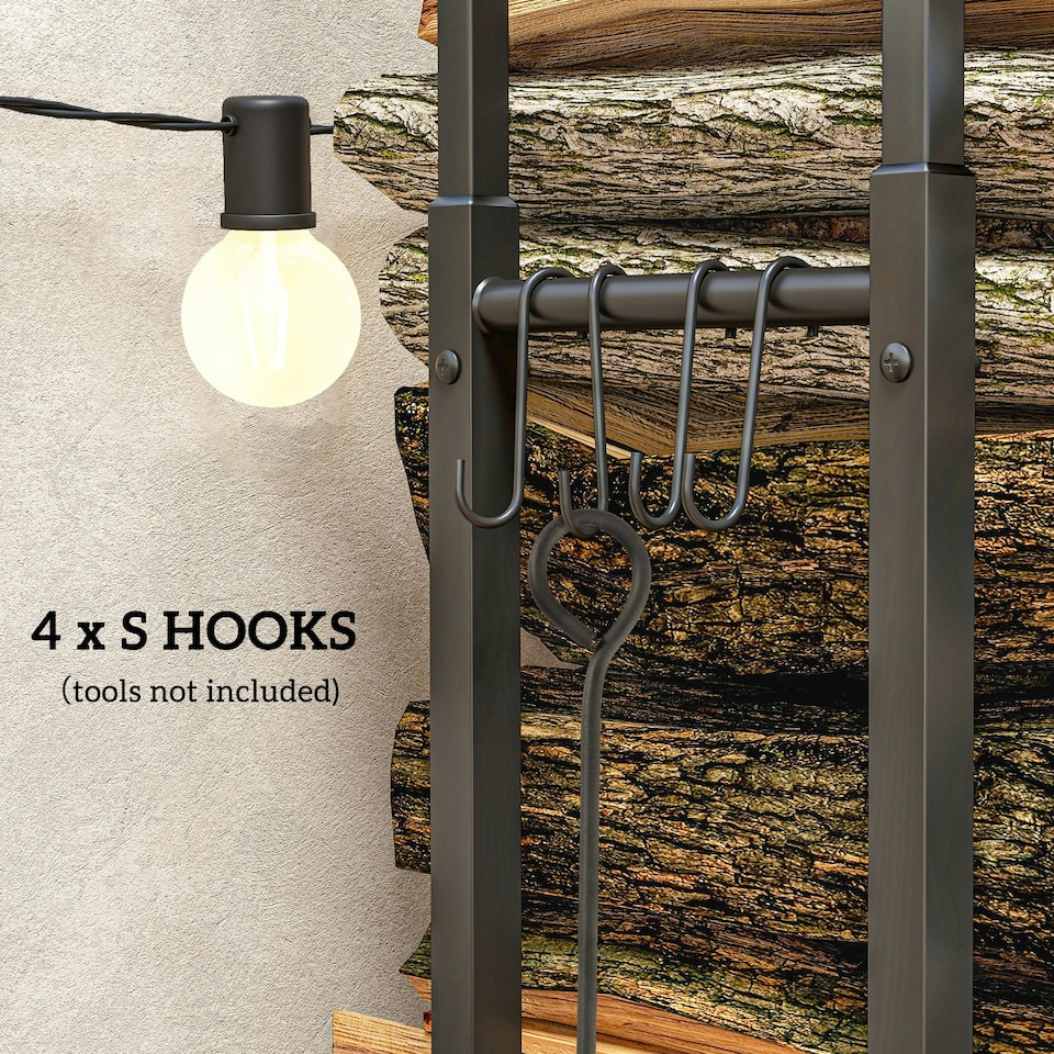 image 1 of Outsunny 100-150cm Retractable Metal Firewood Log Holder Rack with Hooks