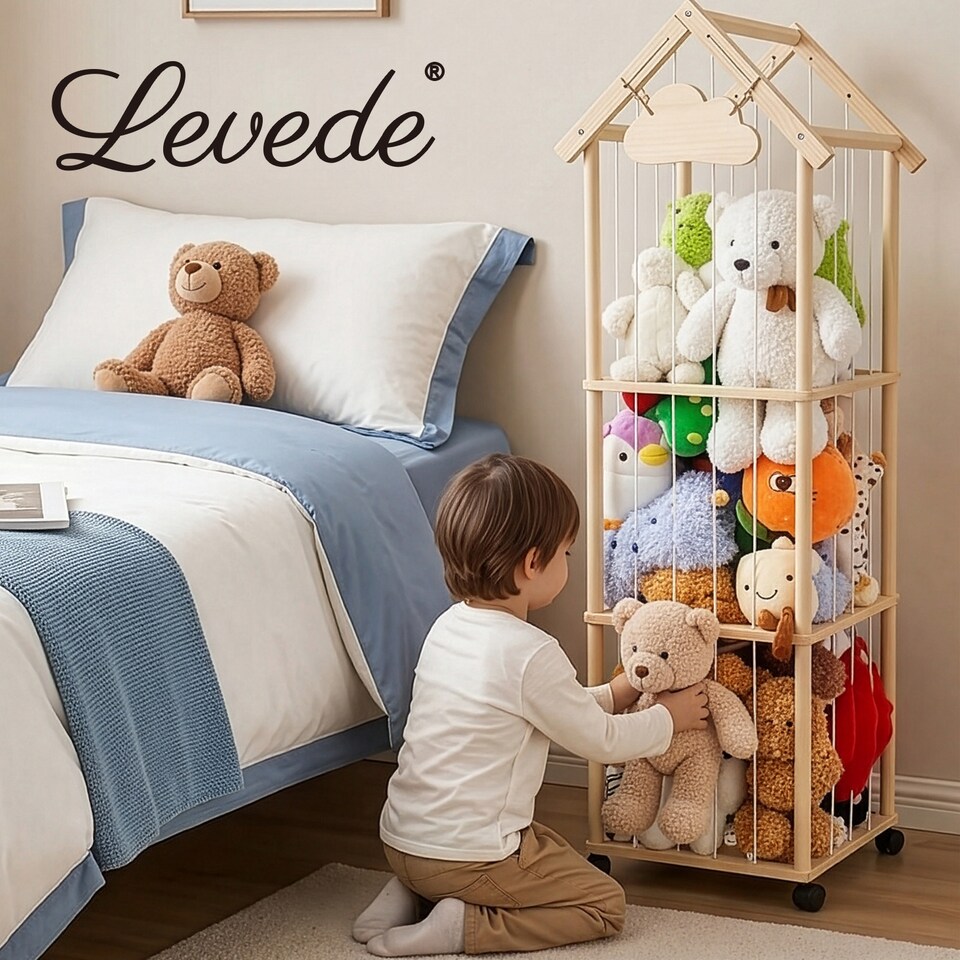 image 1 of Levede Plush Toy Storage Holder Kids Stuffed Animal Organiser Lockable Wheels