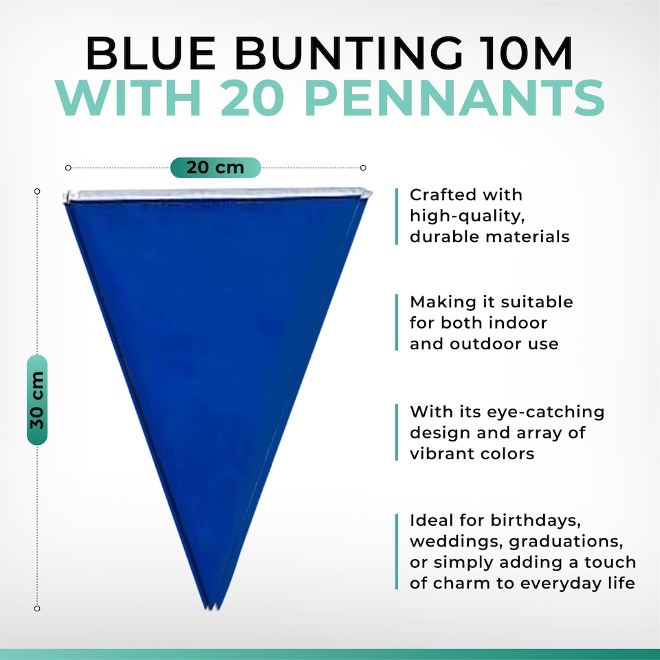 image 1 of Blue Colour Party Bunting 10m with 20 Pennants