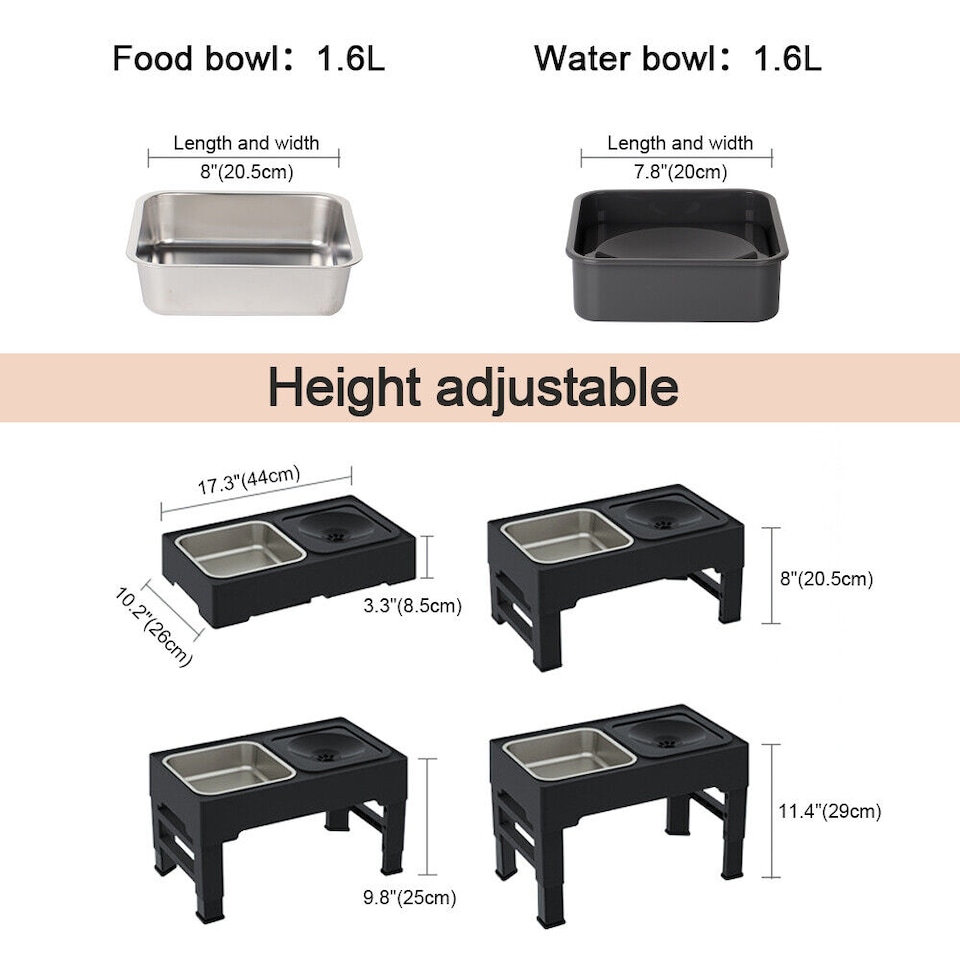 image 1 of Living and Home Height-Adjustable Pet Feeder with Stand, 1.6L Stainless Steel Bowl & 1L Spill-Resistant Water Bowl
