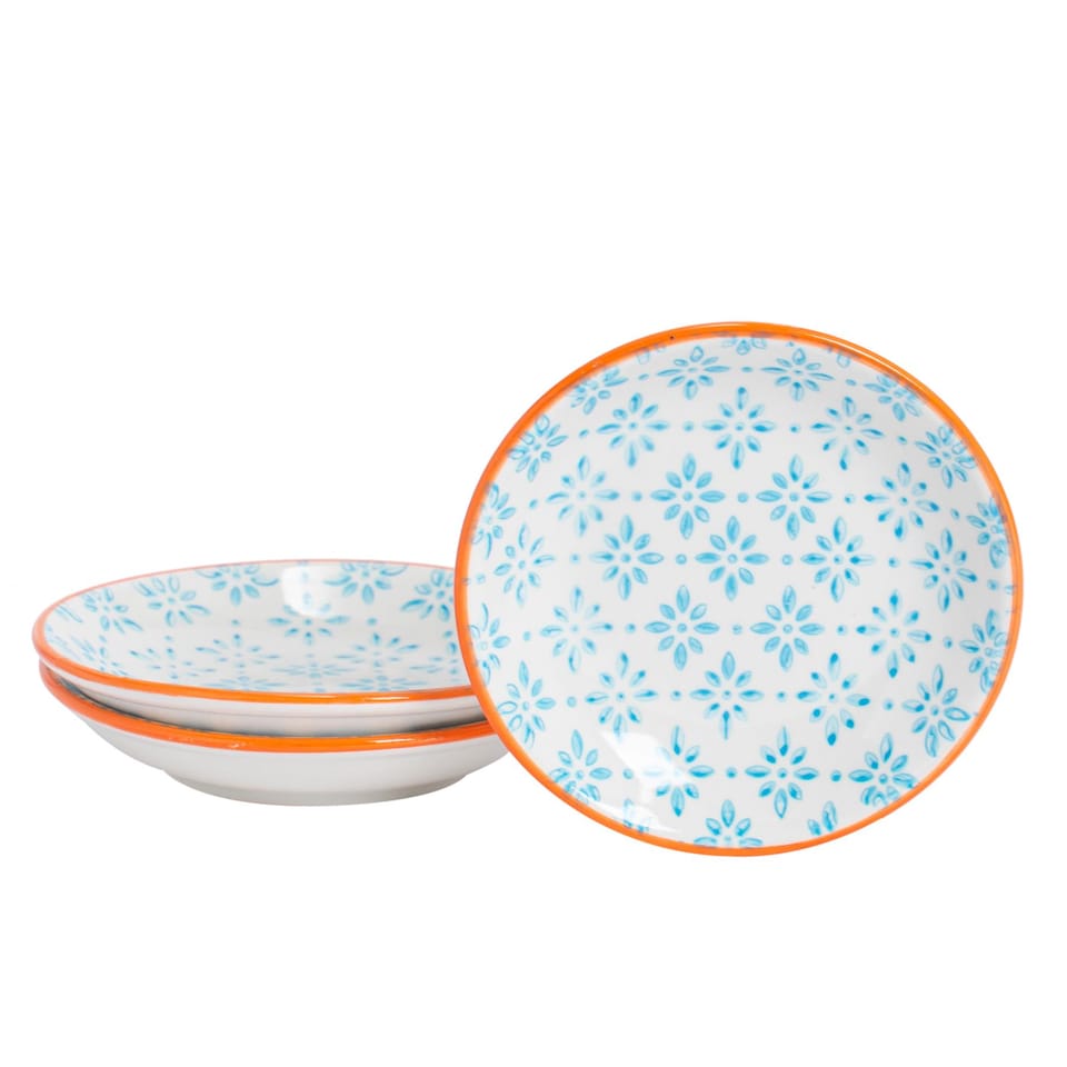 image 1 of Nicola Spring Hand-Printed Sauce Dishes - 10cm - Blue - Pack of 3 | Blue | Blue