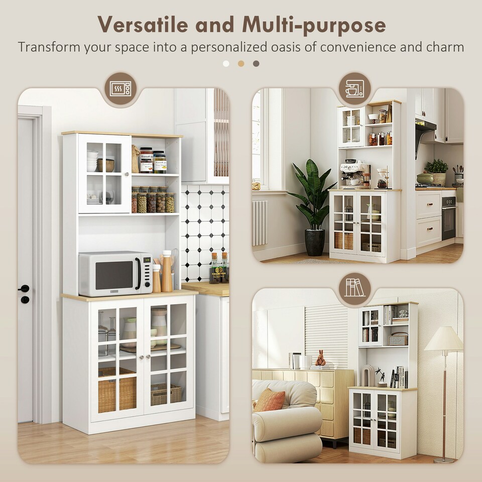 image 1 of HOMCOM 72" Kitchen Solid Storage Sideboard Cabinet with Glass Door, White