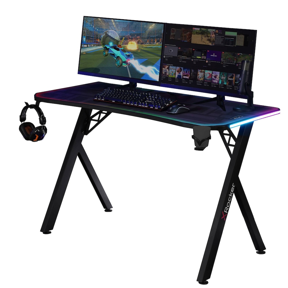 image 1 of X Rocker Lumio XL 140cm LED Gaming Desk with Full Mousepad - Carbon Black RGB