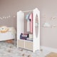 image 3 of Kids MDF Wooden Hanging Clothes Rail Wardrobe Storage Shelves with Inserts Mirror | White | Beige