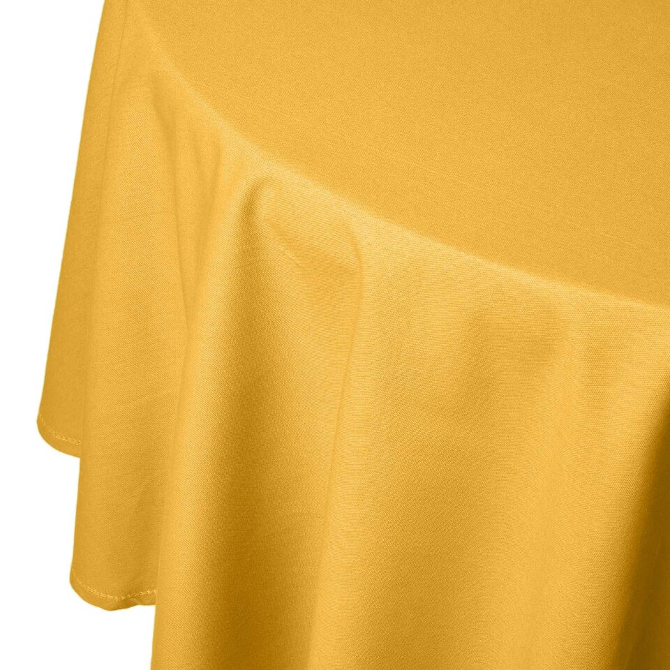 image 1 of Homescapes Mustard Yellow Cotton Round Tablecloth - 178 cm Yellow