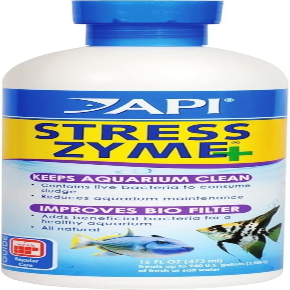 image 1 of API STRESS ZYME Freshwater and Saltwater Aquarium Cleaning Solution 473 ml Bottle - Blues & Purples