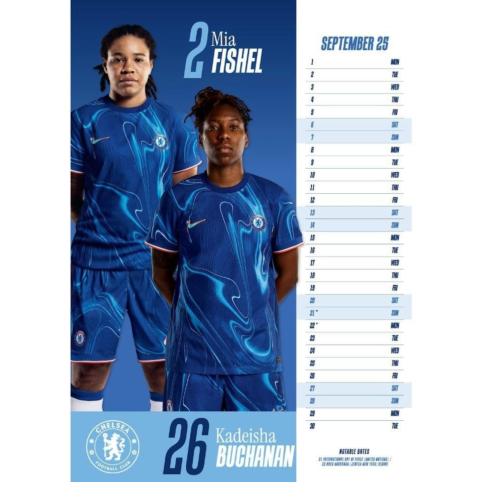 image 1 of Chelsea WFC A3 Wall Calendar - Multicoloured - One Size