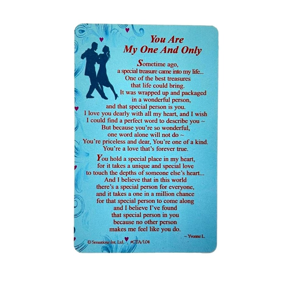 image 1 of Sentimental Keepsake Wallet / Purse Card You Are My One and Only