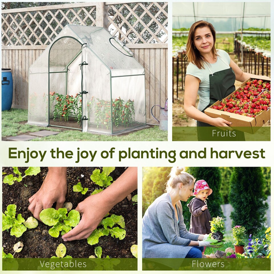 image 1 of Outsunny Walk-In Portable Greenhouse Mini Grown House Steel Frame Window White