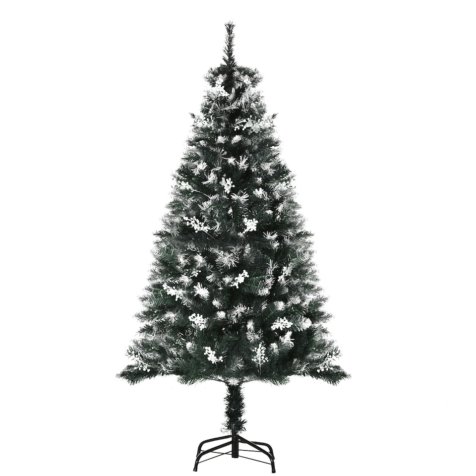 image 1 of HOMCOM 5FT Artificial Snow-Dipped Christmas Tree Xmas Decor w/ Berries Stand