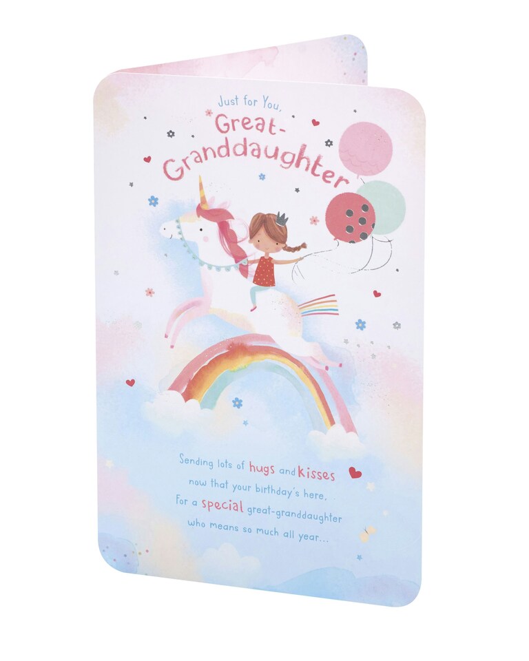 image 1 of Great Granddaughter Card - Girl On Unicorn