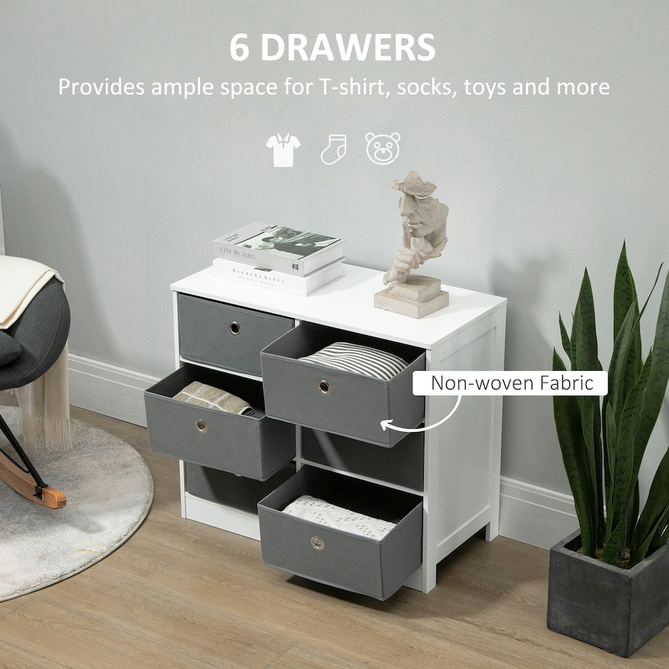 image 1 of HOMCOM Chests of Drawer Fabric Dresser Storage Cabinet w/ 6 Drawers for Bedroom