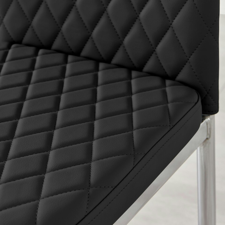image 1 of Furniturebox 4x Milan Black Chrome Hatched Faux Leather Dining Chairs