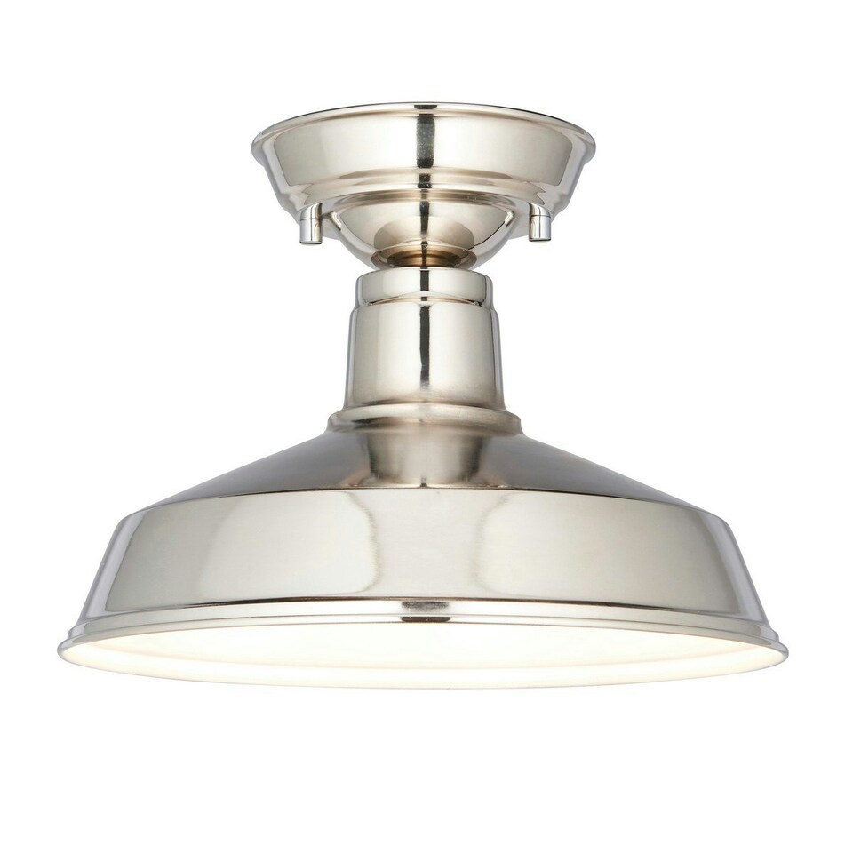image 1 of Darton Semi Flush Ceiling Pendant Light Polished Nickel, Gloss White Inner Shade