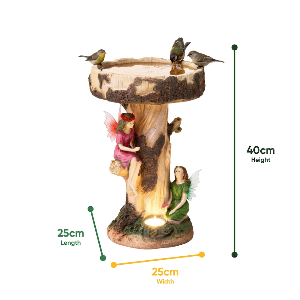 image 1 of Solar Fairy Birdbath with LED Light Decorative Garden