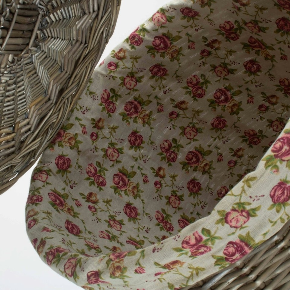 image 1 of Small Antique Wash Round Linen Basket With Garden Rose Lining | Multi | Garden Rose