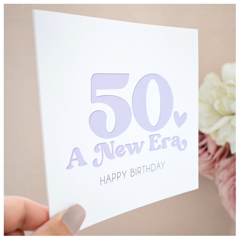 image 1 of 50th Birthday Card - Fiftieth Happy Birthday Era Fifties Elegant Lilac Milestone