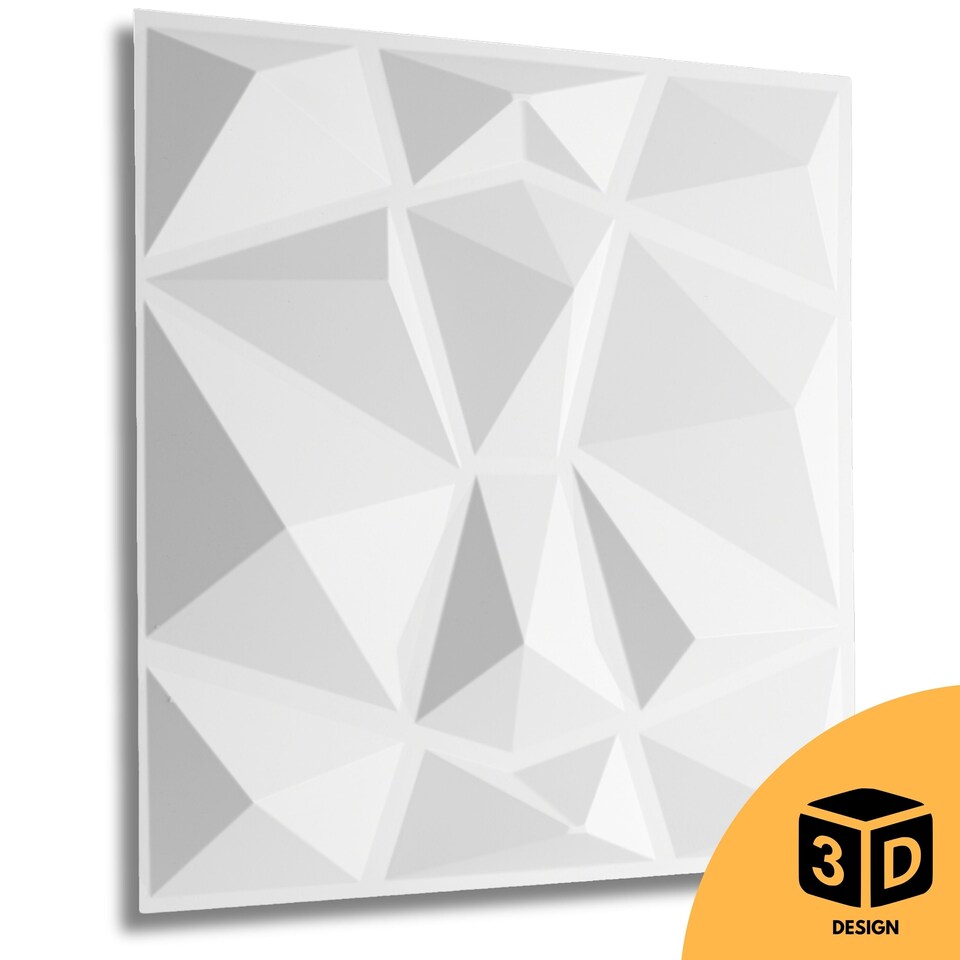 image 1 of NOVECRAFTO Decorative 3D Wall Panels (50cm x 50cm) 3D Diamond Shape PVC Cladding Panel