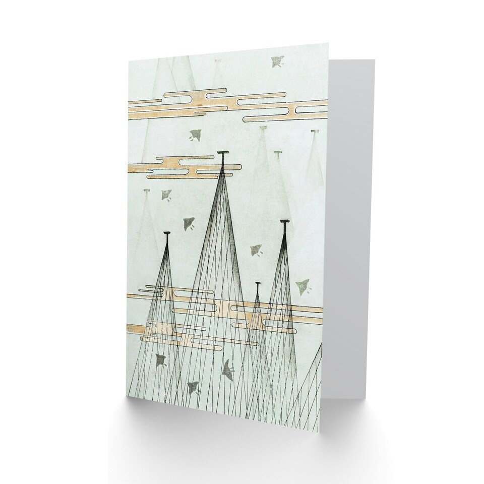 image 1 of Shin Bijutsukai Japanese Art Card Skyscape With Birds Flying