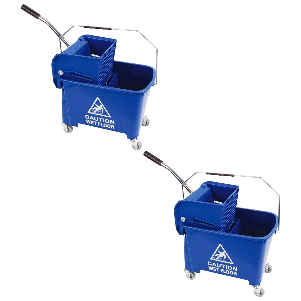 image 1 of 1 x 20 Litre Printed Blue Kentucky Dual Bucket & Wringer System With Wheels & Handle