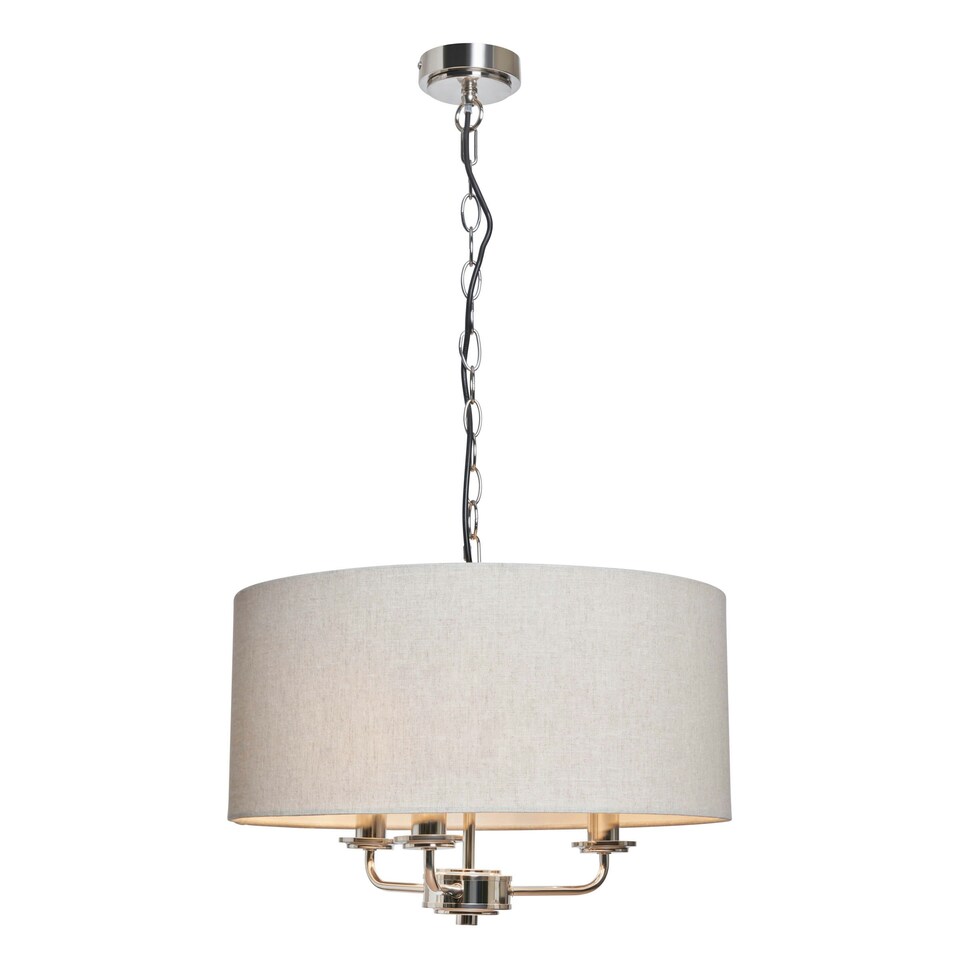image 1 of BHS Henry 3 Light Ceiling Pendant with Grey Shade, Nickel