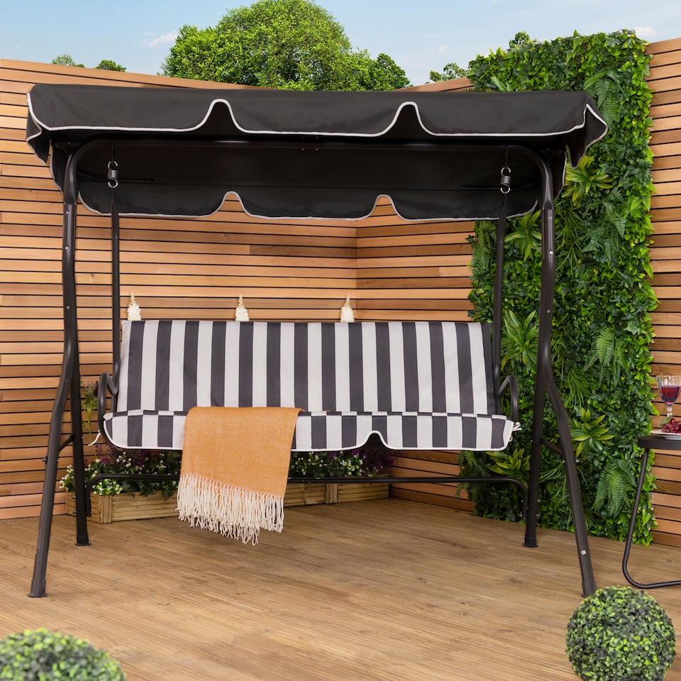 image 1 of Charles Bentley 2-3 Seater Garden Patio Swing Seat Hammock Chair - Grey Striped