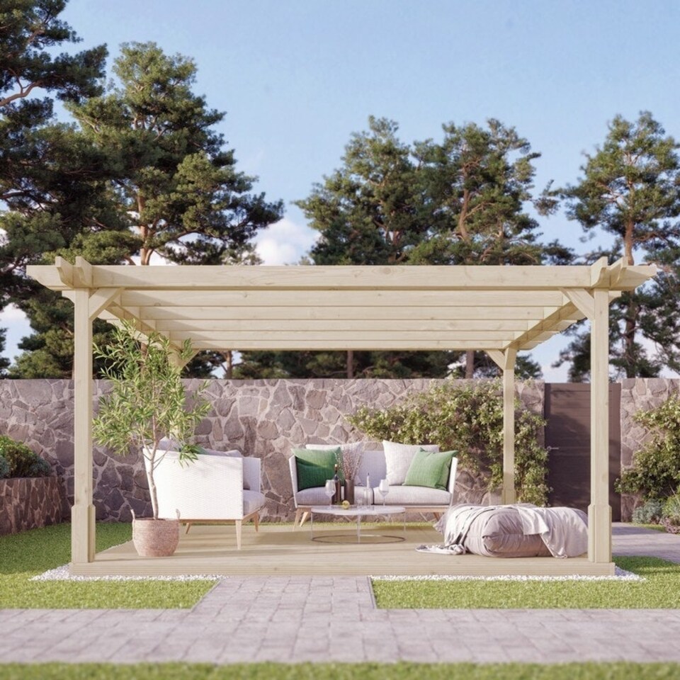 image 1 of Double Premium Pergola and Decking Kit - Wood - L240 x W240 cm - Light Green