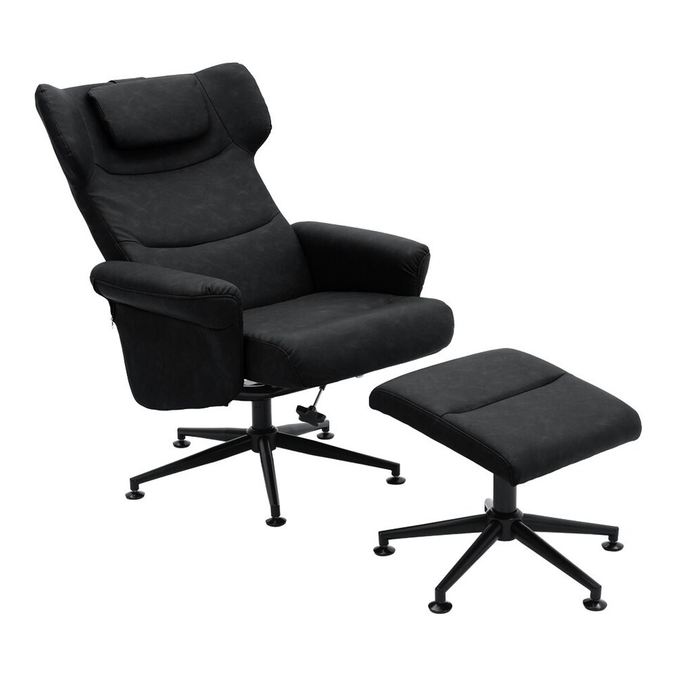 image 1 of Living and Home Faux Leather Swivel Armchair with Matching Footstool