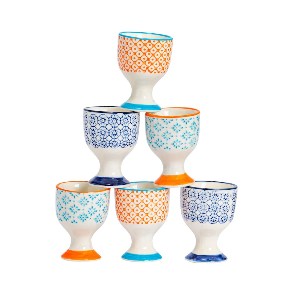 image 1 of Nicola Spring Hand-Printed Egg Cups - 5.5cm - 3 Colours - Pack of 6