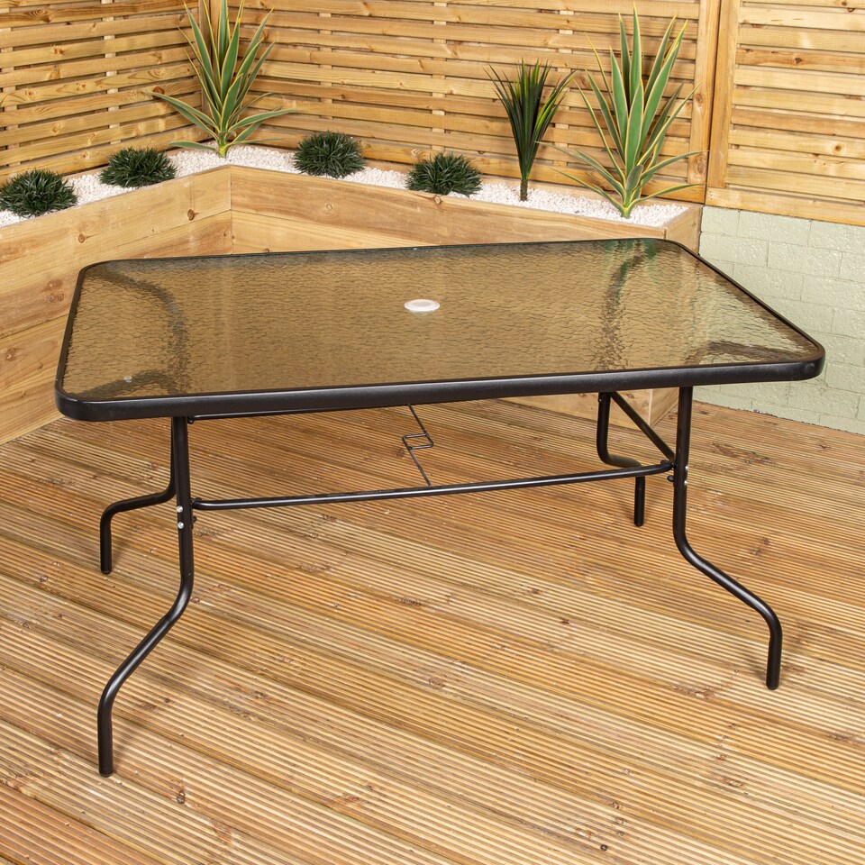 image 1 of Samuel Alexander Outdoor 6 Seater Glass Top Table and Chairs Patio Set with Parasol in Black