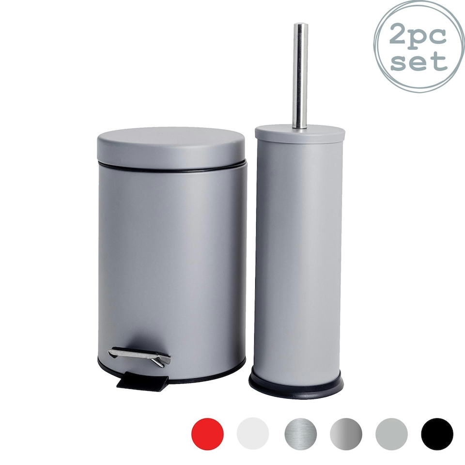 image 1 of Harbour Housewares Round Toilet Brush & Bin Set - Matt Grey | Grey