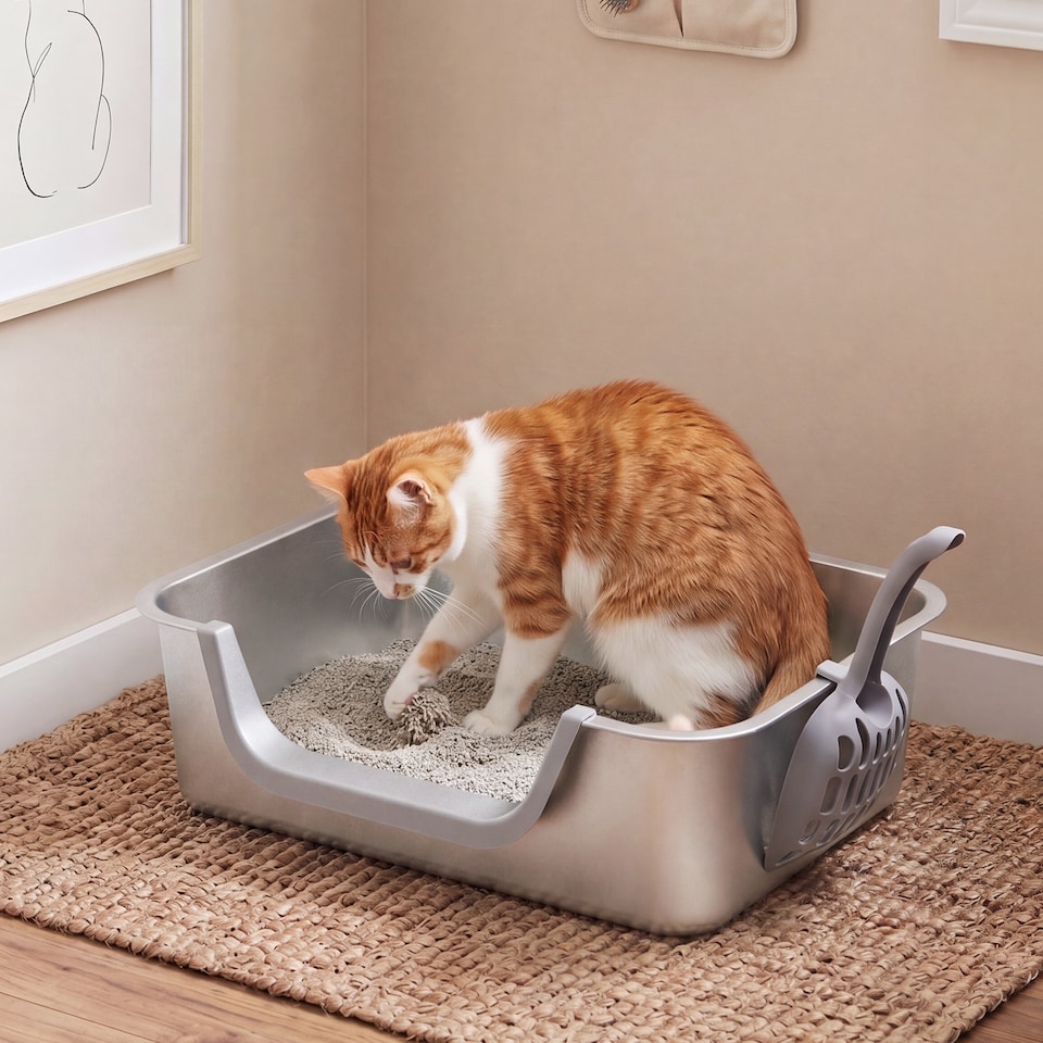 image 1 of Skylos Cat Litter Tray Stainless Steel 7.5cm Low Entry High Sides 201 Steel