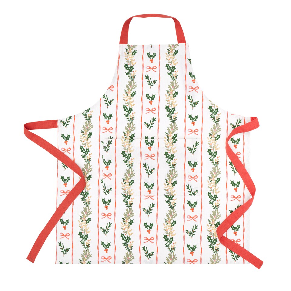 image 1 of Catherine Lansfield Christmas Holly Stripe Cotton Kitchen Adult Apron