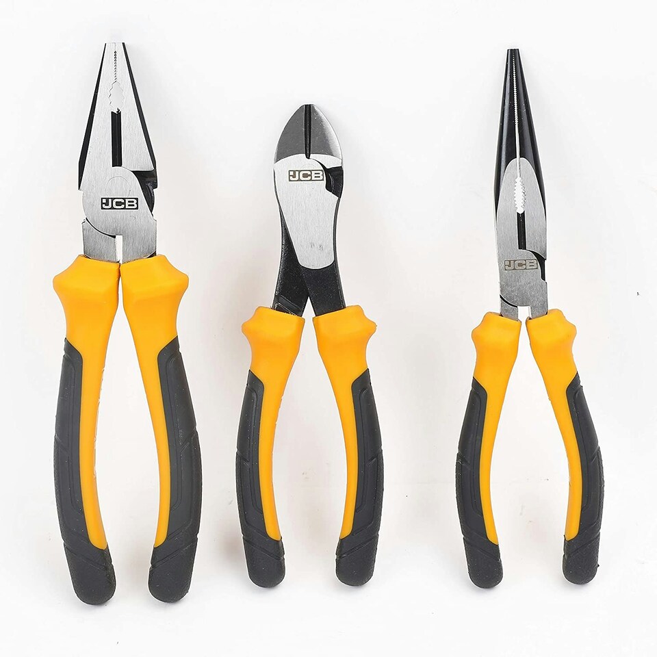 image 1 of JCB Tools 3 Piece Plier Set, Heavy-Duty Steel Hand Tools | JCB-3PC-P