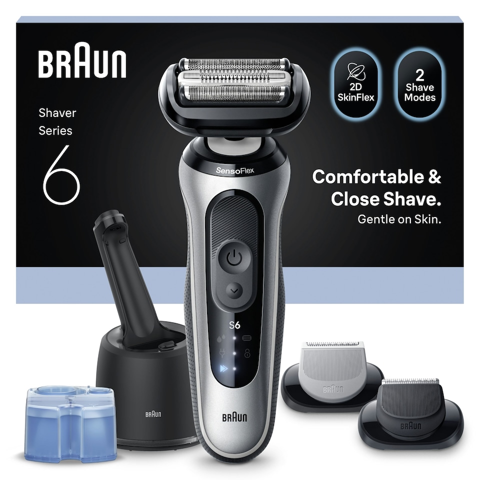image 1 of Braun Series 6 Electric Shaver, SmartCare Center, +2 Attachments, 62-S7650CC, Silver
