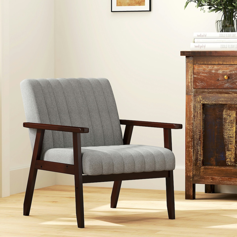 image 1 of HOMCOM Modern Accent Chair Upholstered Armchair for Bedroom Living Room Grey