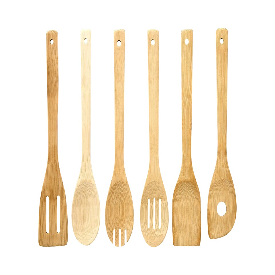 image 1 of Interiors by Premier 6pc Kitchen Utensil Set, Includes Slotted Turner, Spoon, Spaghetti Server, & More, Perfect Bamboo Utensils