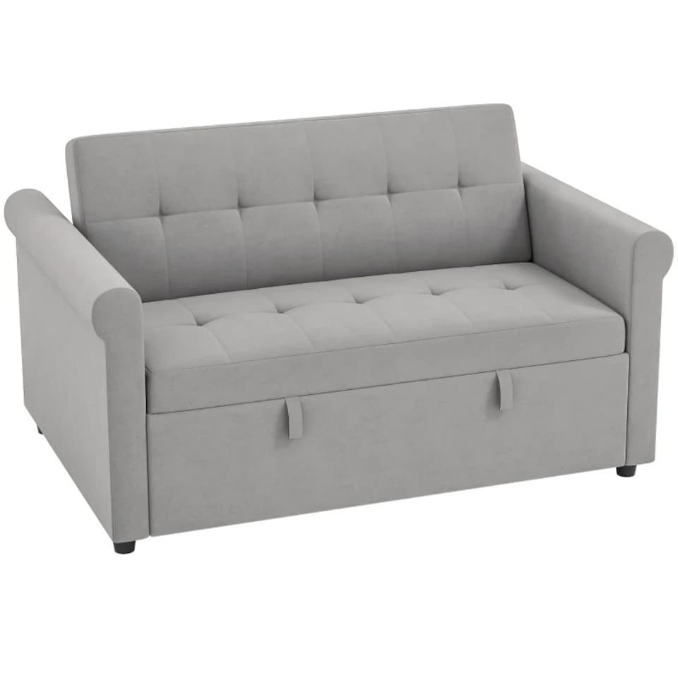 image 1 of HOMCOM 2 Seater Sofa Bed with 7-Position Adjustable Backrest, Convertible Pull Out Sleeper Sofa, Mid-Century Modern Fabric Bed Settee for Living Room, Guest Room, Grey