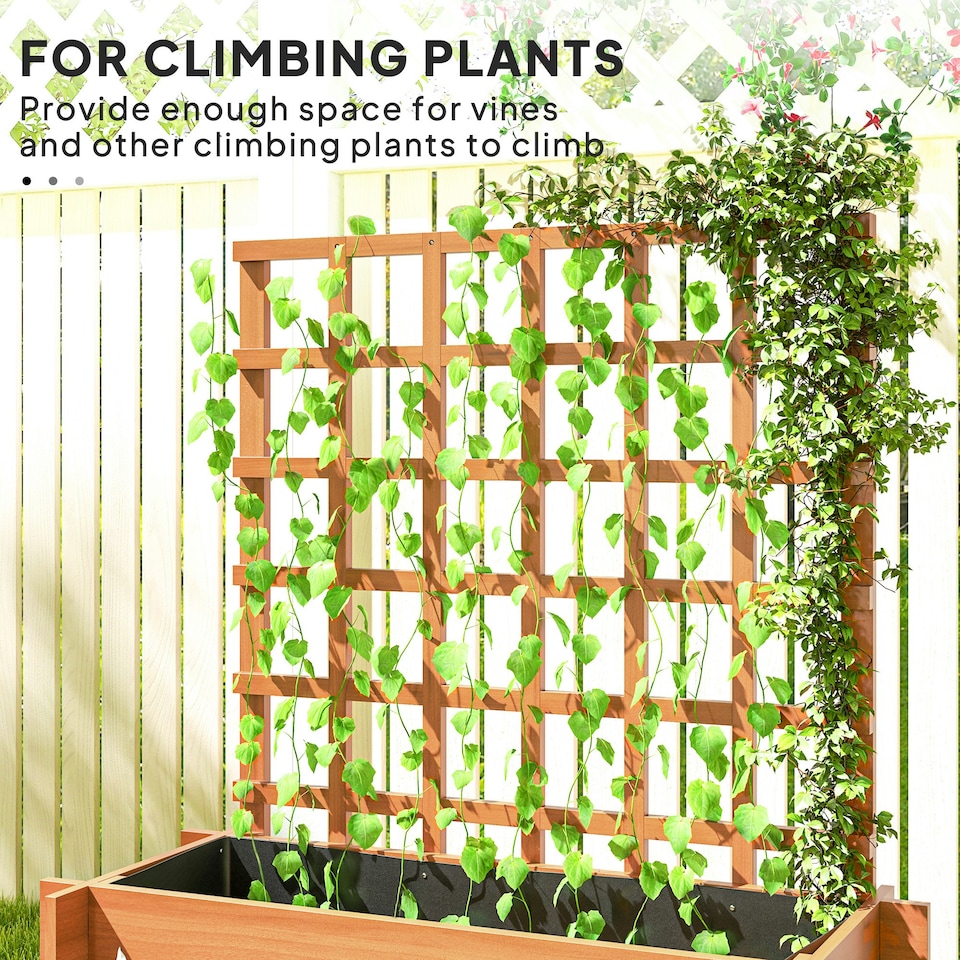 image 1 of Outsunny 3 Tier Wooden Garden Planters with Trellis for Vine Climbing Plants Brown
