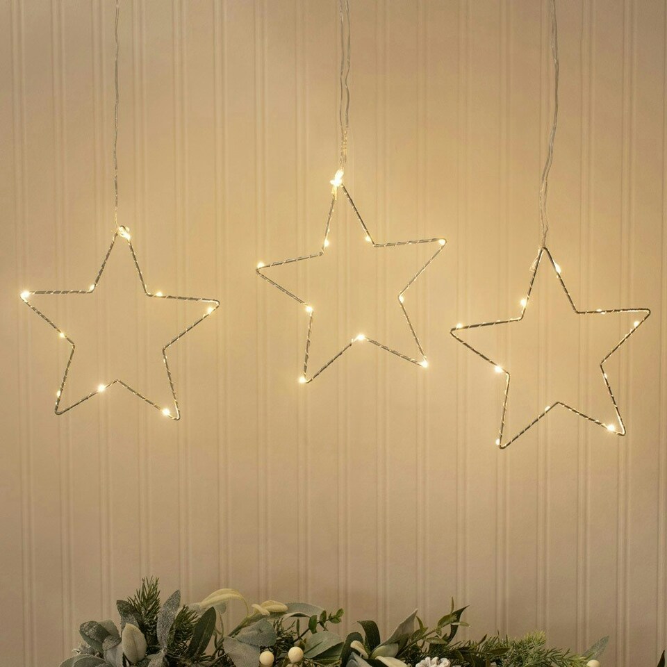 image 1 of ValueLights Hanging Stars Silver Indoor Curtain Light