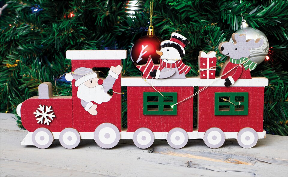 image 1 of St Helens Red Wooden Festive Ornamental Train With Led Light