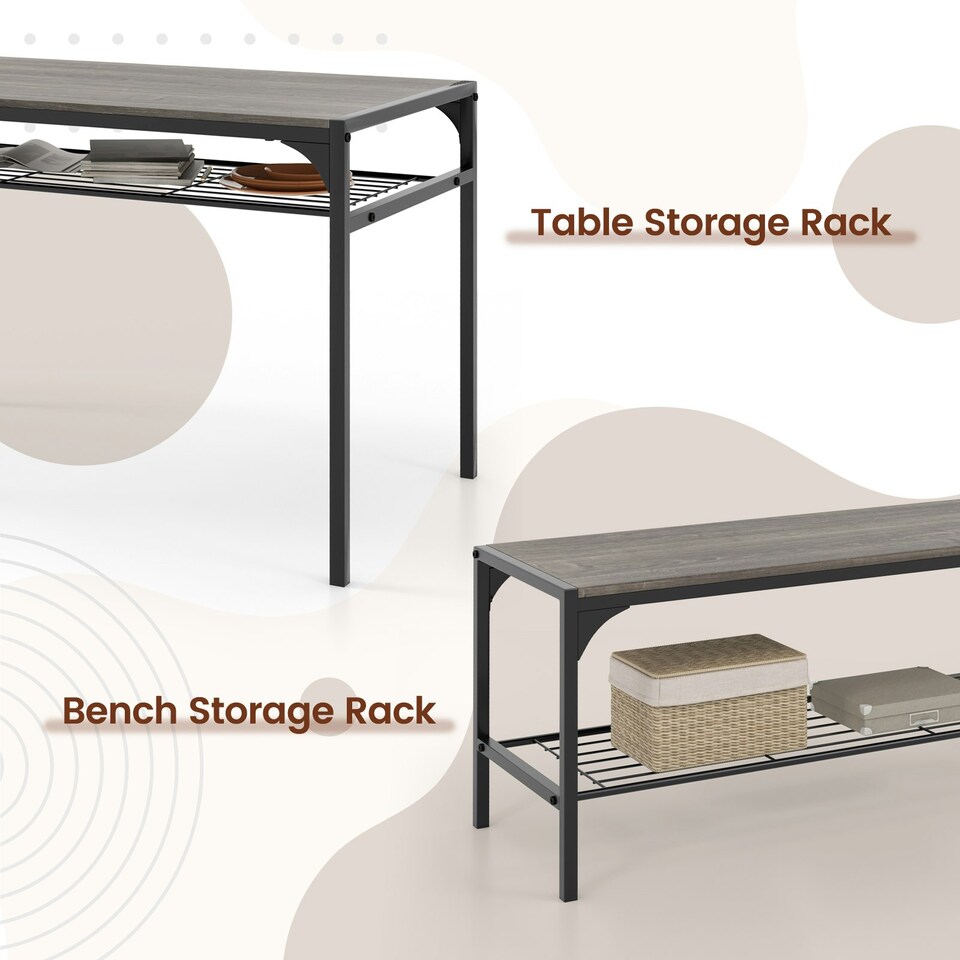 image 1 of COSTWAY 4-piece Dining Set Table with Chairs & Bench Grey Grey