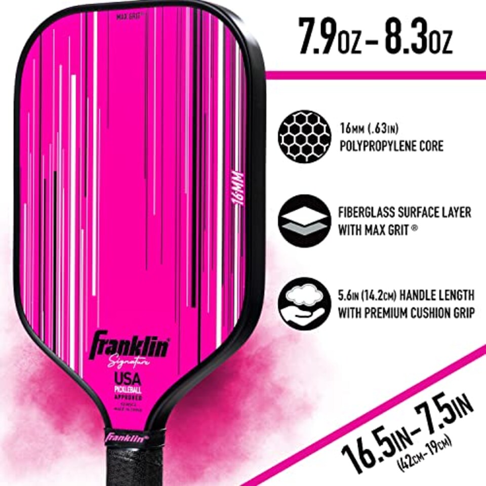 image 1 of Franklin Sports Pro Pickleball Paddle - Signature Series With Maxgrit Surface - Usapa Approved - 16mm Polypropylene Core - Pink