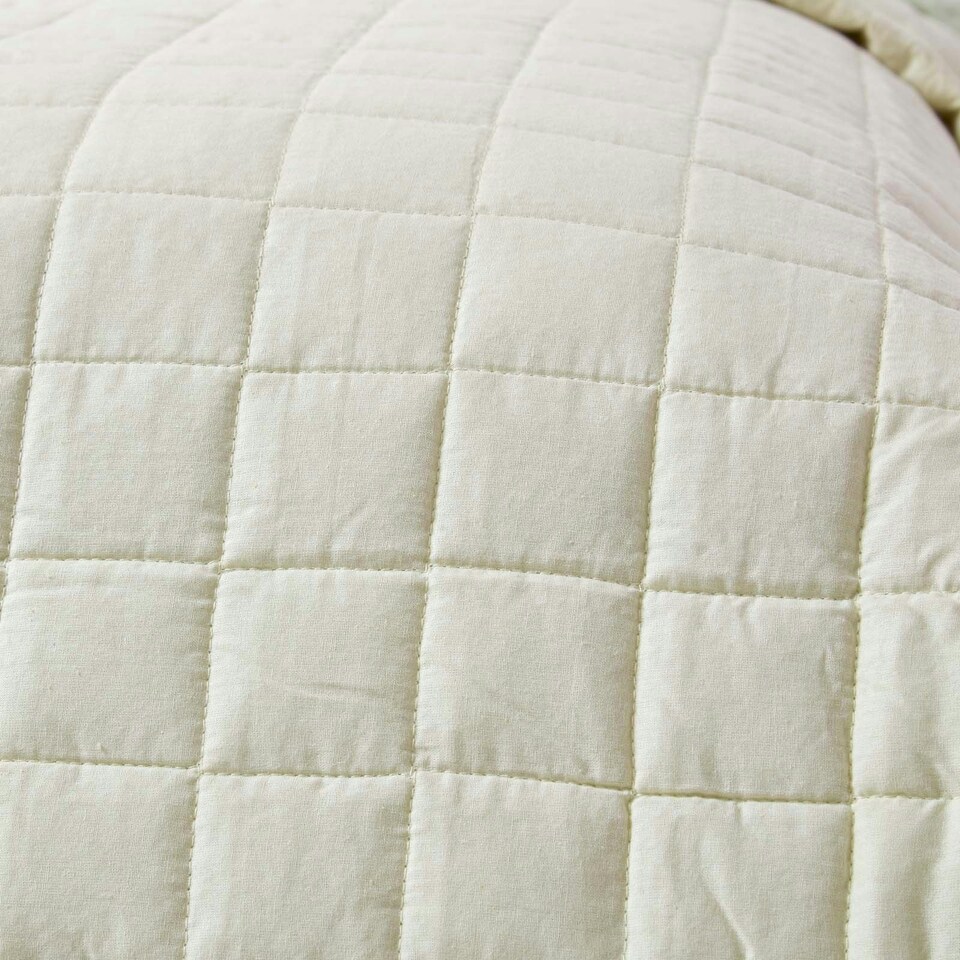 image 1 of Homescapes Cotton Quilted Reversible Bedspread Sage Green and Cream - 150 x 200 cm Green