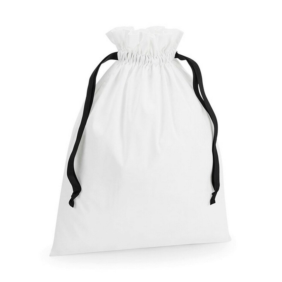 Westford Mill Ribbon Cotton Drawstring Gift Bag - Soft White/Black - 44cm x 36cm White